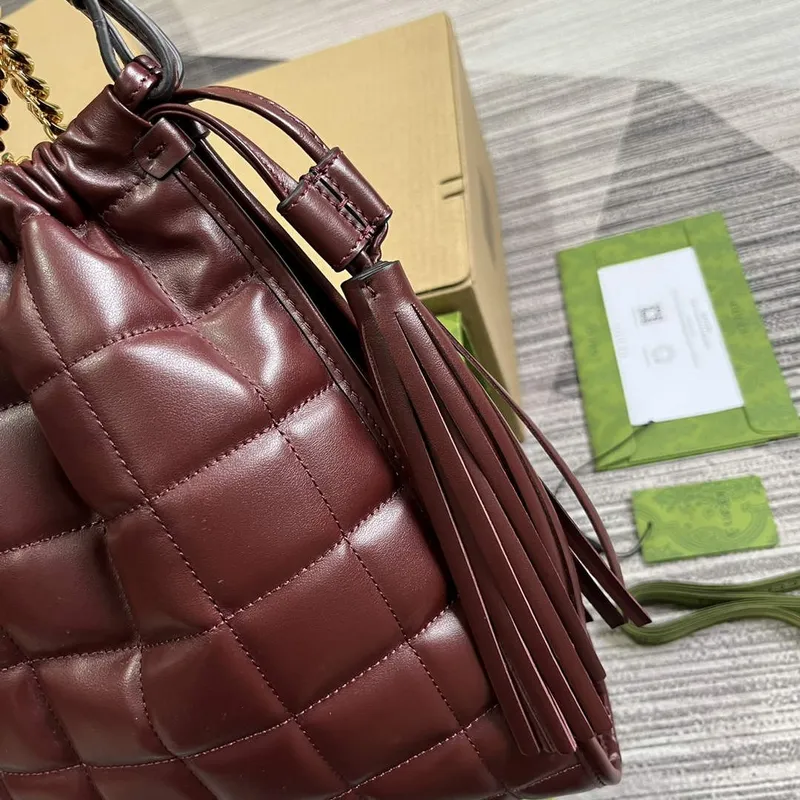 Gucci   746210 Gucci Deco Medium Tote Bag Dark Red Leather