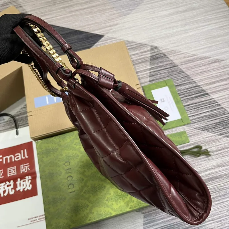 Gucci   746210 Gucci Deco Medium Tote Bag Dark Red Leather