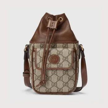 Gucci 746303 GG Mini Bucket Bag With Interlocking G Beige and Brown