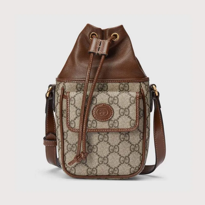 Gucci 746303 GG Mini Bucket Bag With Interlocking G Beige and Brown