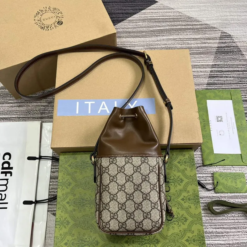 Gucci 746303 GG Mini Bucket Bag With Interlocking G Beige and Brown