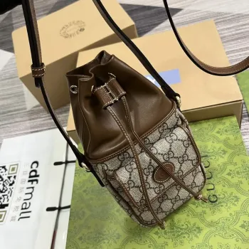 Gucci 746303 GG Mini Bucket Bag With Interlocking G Beige and Brown