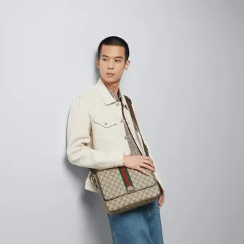 Gucci   761741 Ophidia Medium Messenger  Bag Beige and Brown