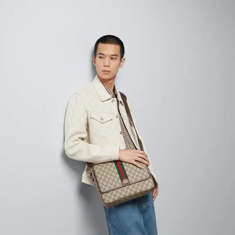 Gucci   761741 Ophidia Medium Messenger  Bag Beige and Brown