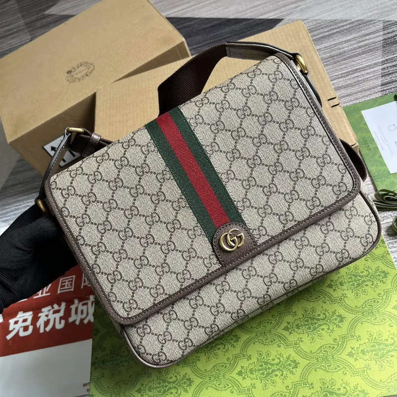 Gucci   761741 Ophidia Medium Messenger  Bag Beige and Brown