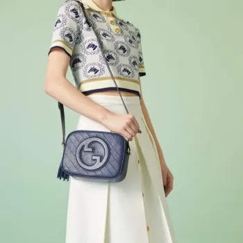 Gucci 742360 Gucci Blondie small shoulder bag Navy Blue Leather