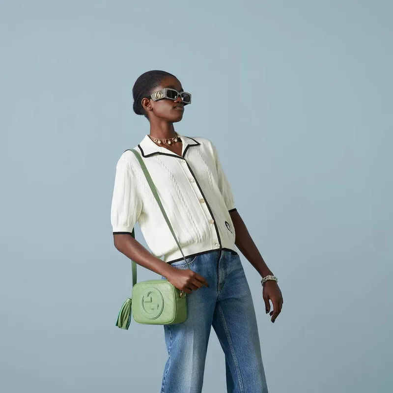Gucci 742360 Gucci Blondie small shoulder bag  Green Leather