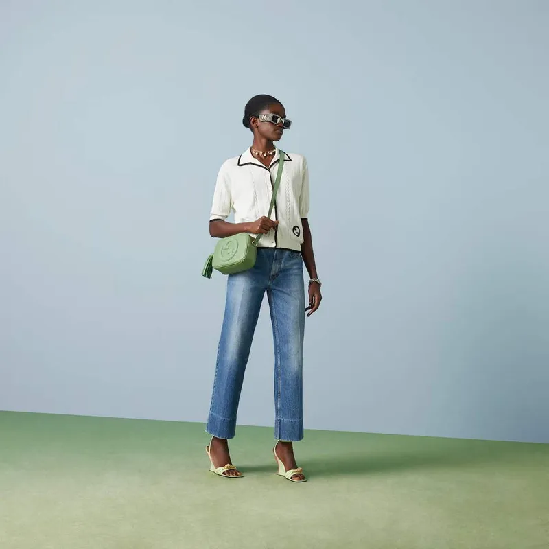 Gucci 742360 Gucci Blondie small shoulder bag  Green Leather