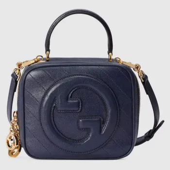 Gucci 744434 Gucci  Blondie top handle bag Navy blue leather