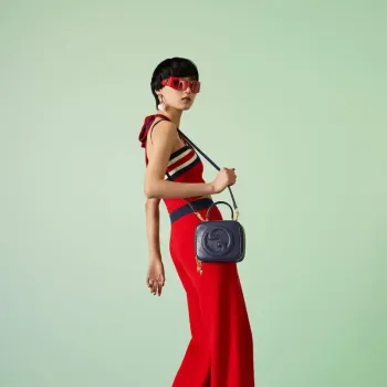 Gucci 744434 Gucci  Blondie top handle bag Navy blue leather