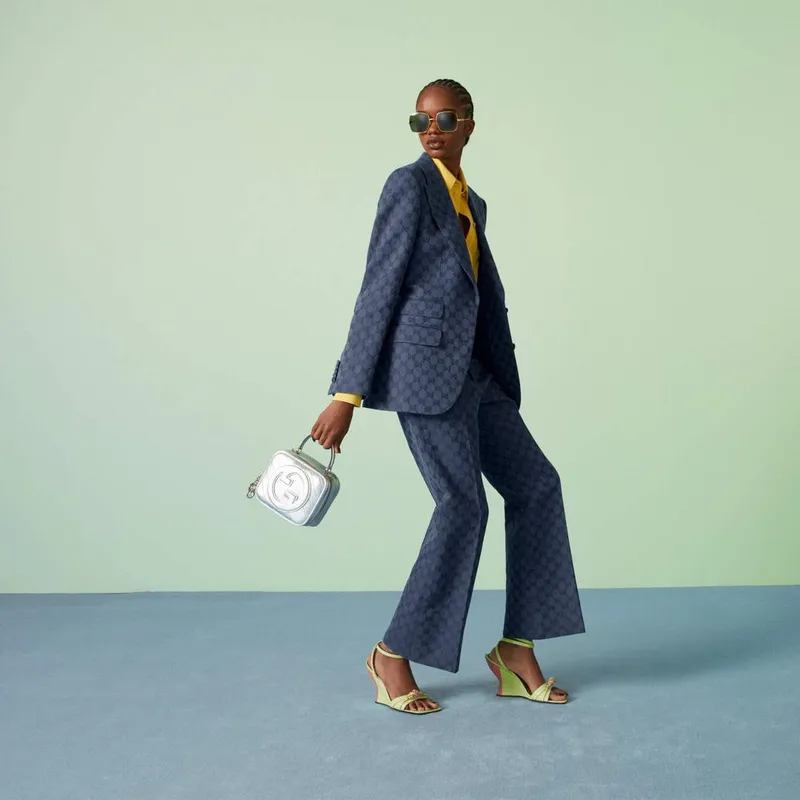 Gucci  744434 Gucci Blondie top handle bag Metallic silver leather