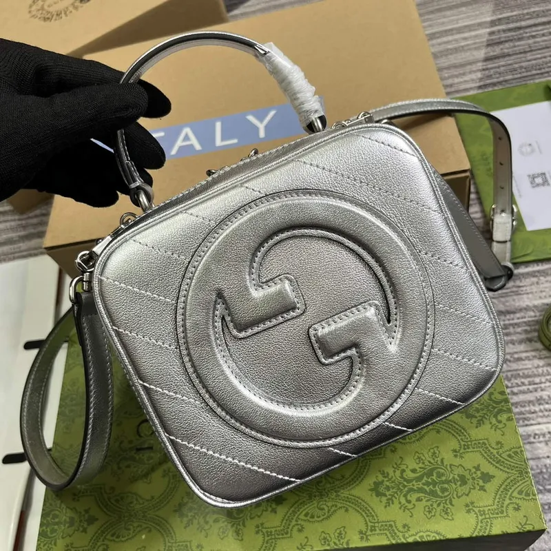 Gucci  744434 Gucci Blondie top handle bag Metallic silver leather