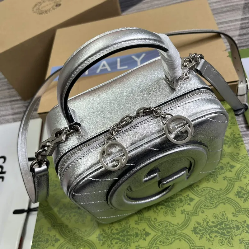 Gucci  744434 Gucci Blondie top handle bag Metallic silver leather