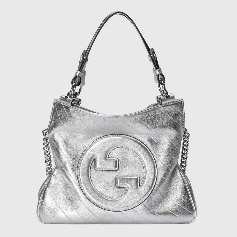 Gucci 751518 Gucci Blondie Small Tote Bag  Silver lamé leather