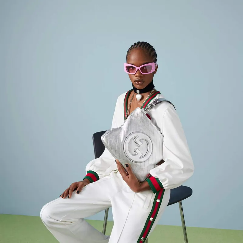 Gucci 751518 Gucci Blondie Small Tote Bag  Silver lamé leather