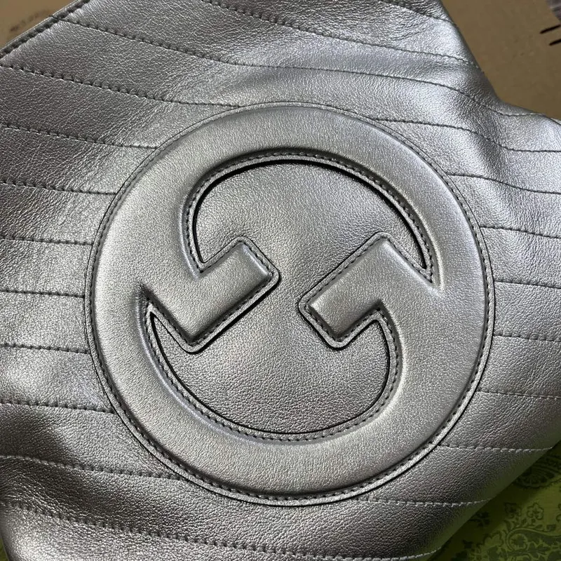 Gucci 751518 Gucci Blondie Small Tote Bag  Silver lamé leather