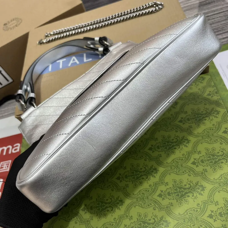 Gucci 751518 Gucci Blondie Small Tote Bag  Silver lamé leather