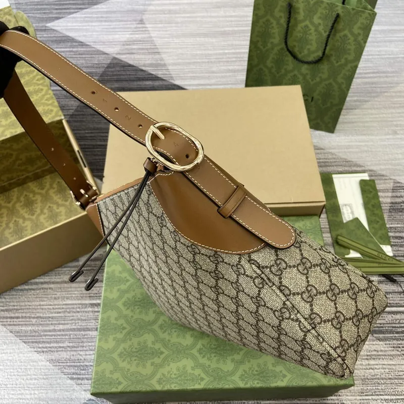 Gucci 815217 GG Emblem Medium Shoulder Bag Brown