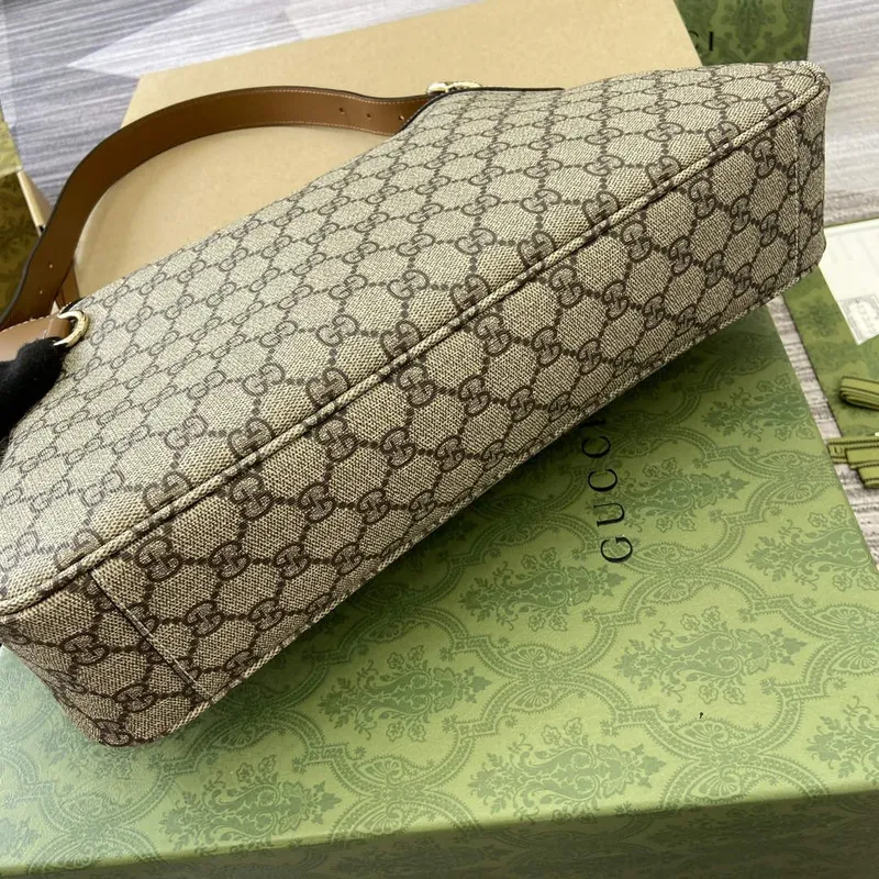 Gucci 815217 GG Emblem Medium Shoulder Bag Brown