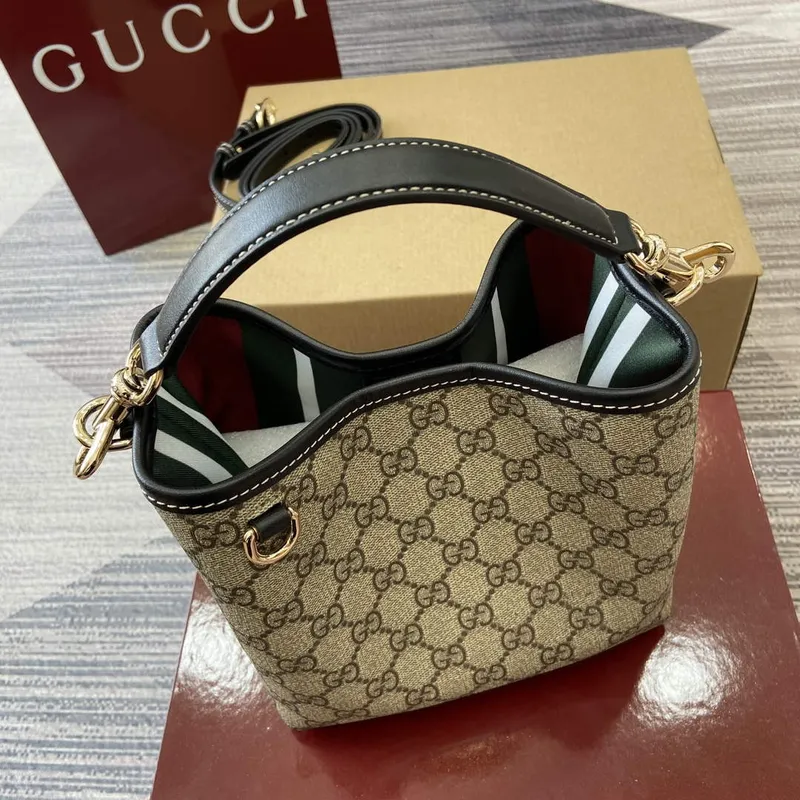 Gucci 815118 GG Emblem Mini Bucket Bag Black
