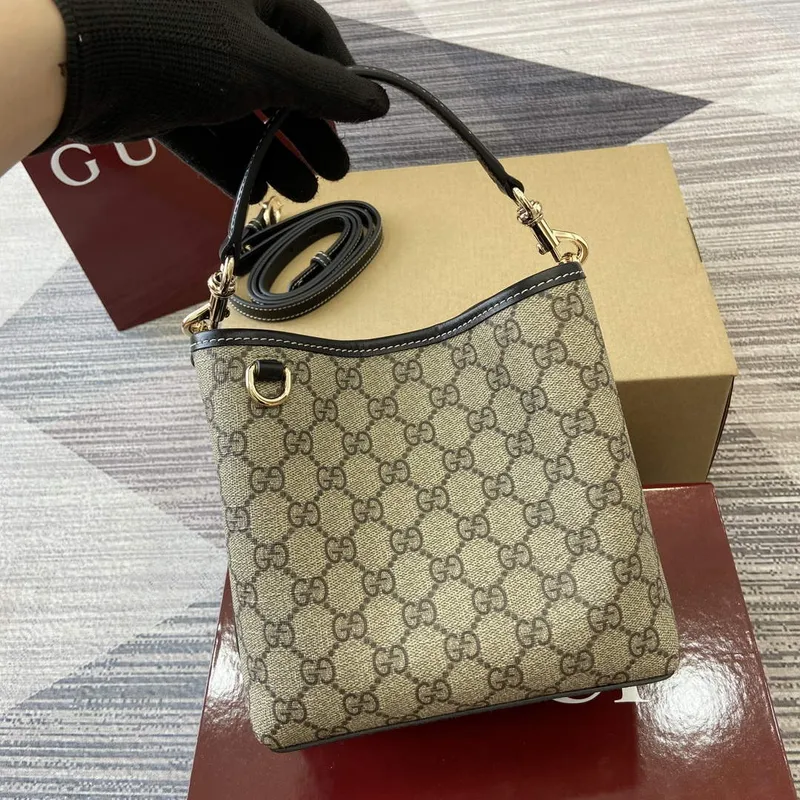 Gucci 815118 GG Emblem Mini Bucket Bag Black