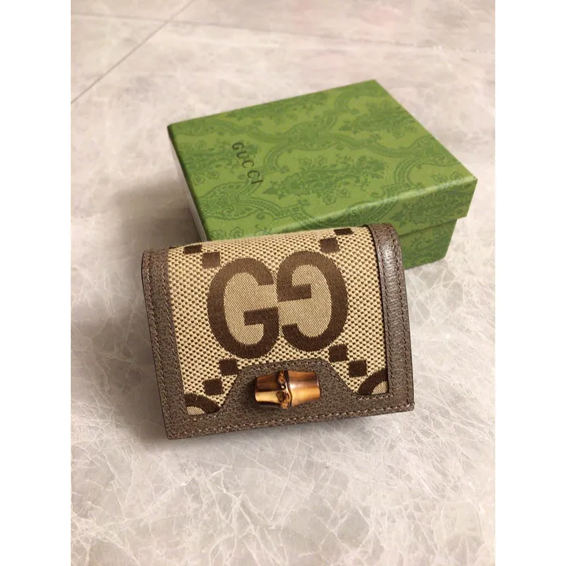 Gucci 658244 Original Brown leather bamboo wallet