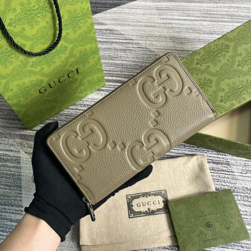 Gucci 739484 Original Gray leather Jumbo GG zip around wallet