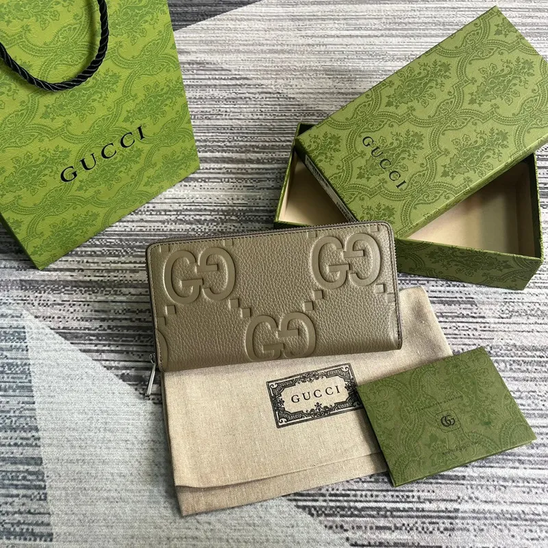 Gucci 739484 Original Gray leather Jumbo GG zip around wallet
