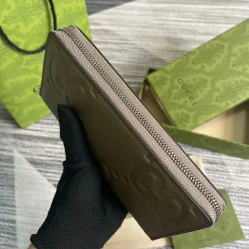 Gucci 739484 Original Gray leather Jumbo GG zip around wallet