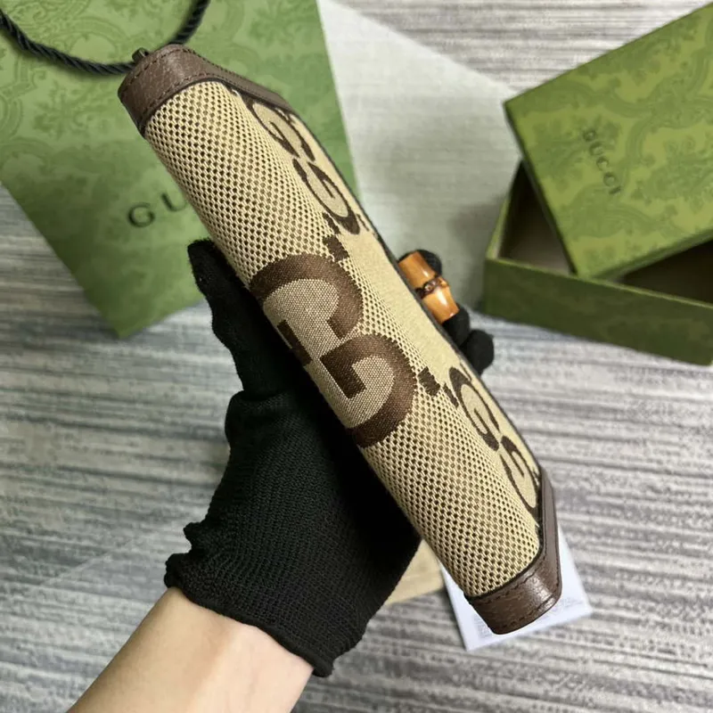 Gucci 658634 Original Brown leather bamboo wallet