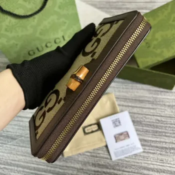Gucci 658634 Original Brown leather bamboo wallet