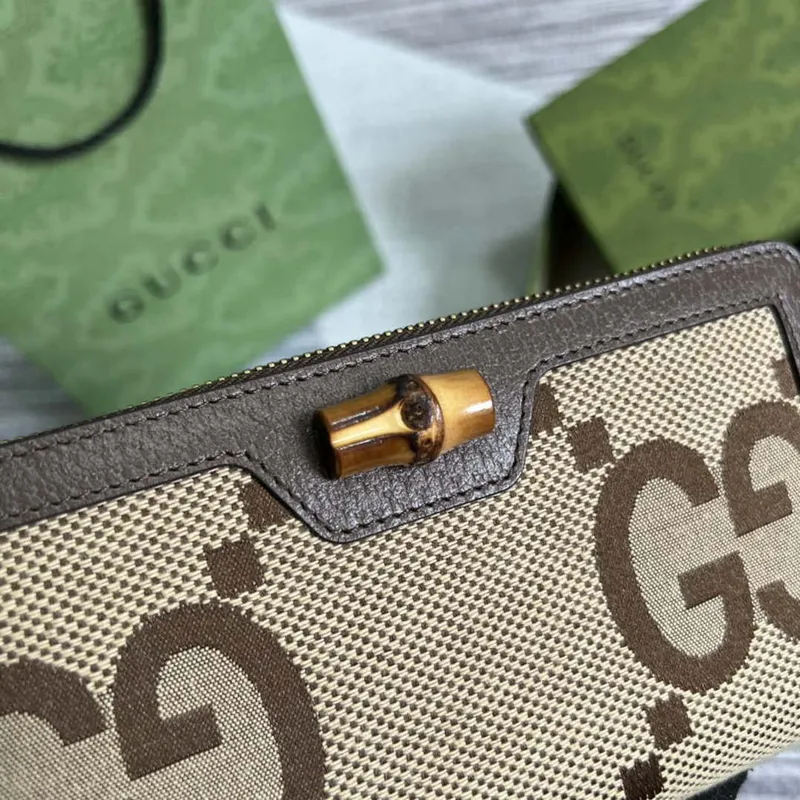 Gucci 658634 Original Brown leather bamboo wallet