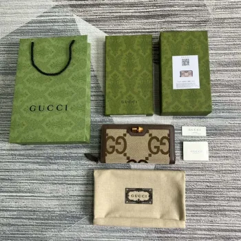Gucci 658634 Original Brown leather bamboo wallet