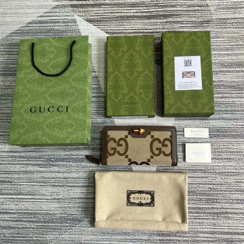 Gucci 658634 Original Brown leather bamboo wallet