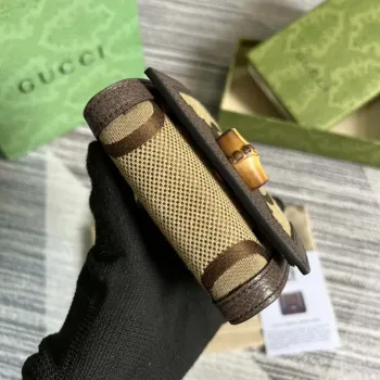 Gucci 658635 Original Brown leather bamboo wallet