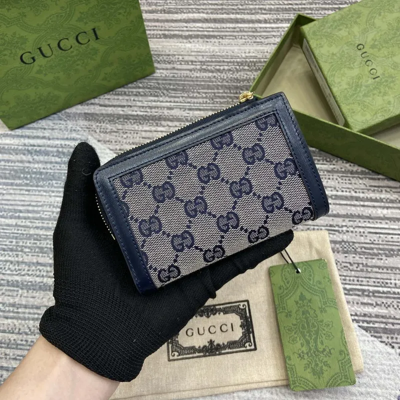Gucci 790037 Gucci Luce mini zip wallet Blue leather