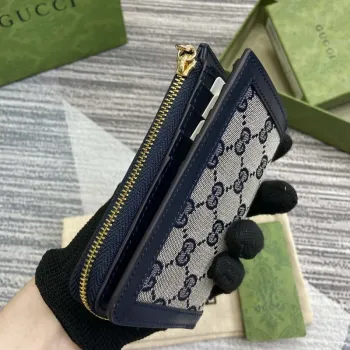 Gucci 790037 Gucci Luce mini zip wallet Blue leather