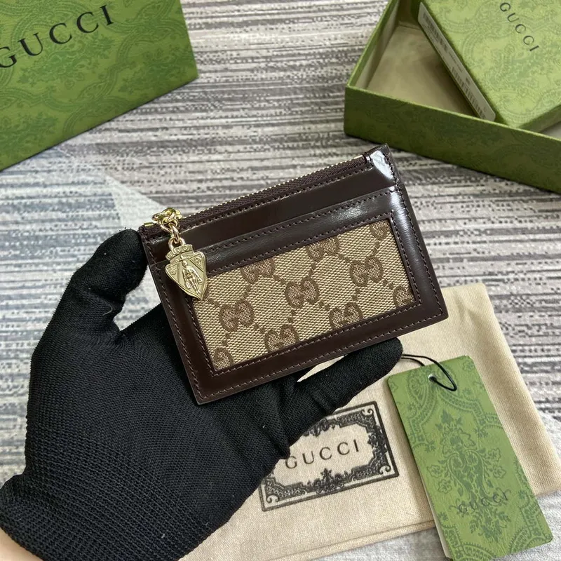 Gucci 790033 GG card case wallet Brown leather