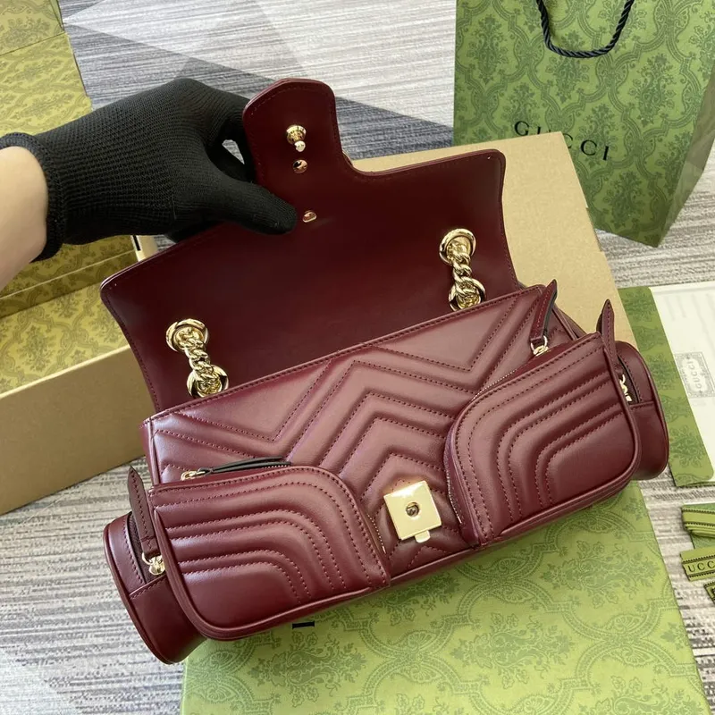 Gucci 795228 GG Marmont Small Multi Pocket Bag Wine red