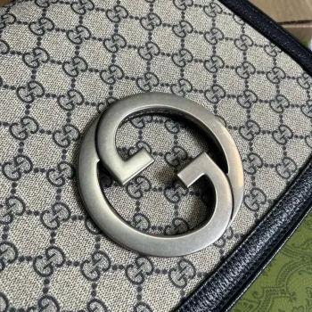 Gucci 721172 Blondie Medium top handle bag Beige and ebony Navy blue