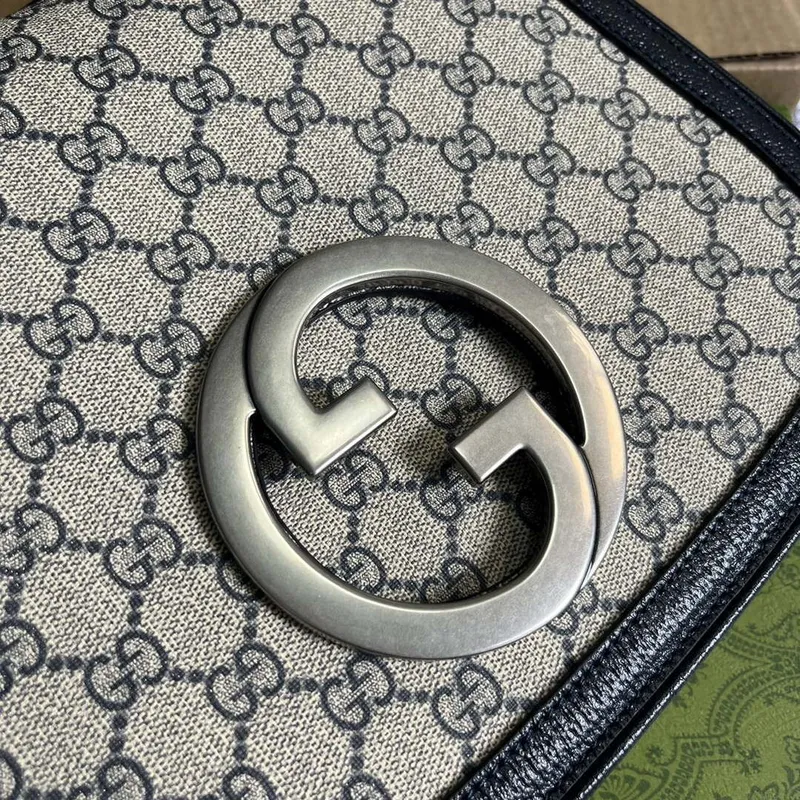 Gucci 721172 Blondie Medium top handle bag Beige and ebony Navy blue