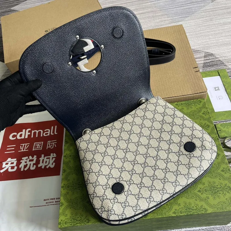 Gucci 721172 Blondie Medium top handle bag Beige and ebony Navy blue