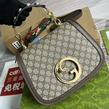 Gucci 721172 Blondie Medium top handle bag Beige and ebony GG Supreme canvas