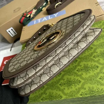 Gucci 721172 Blondie Medium top handle bag Beige and ebony GG Supreme canvas