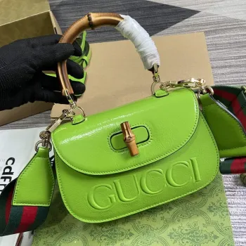 Gucci 675797 Gucci Bamboo 1947 Small Top Handle Bag Green patent leather