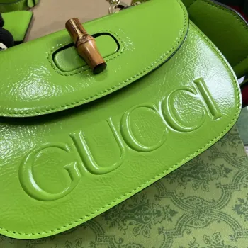 Gucci 675797 Gucci Bamboo 1947 Small Top Handle Bag Green patent leather