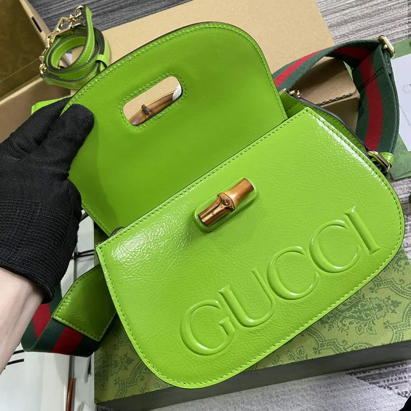 Gucci 675797 Gucci Bamboo 1947 Small Top Handle Bag Green patent leather