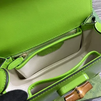 Gucci 675797 Gucci Bamboo 1947 Small Top Handle Bag Green patent leather