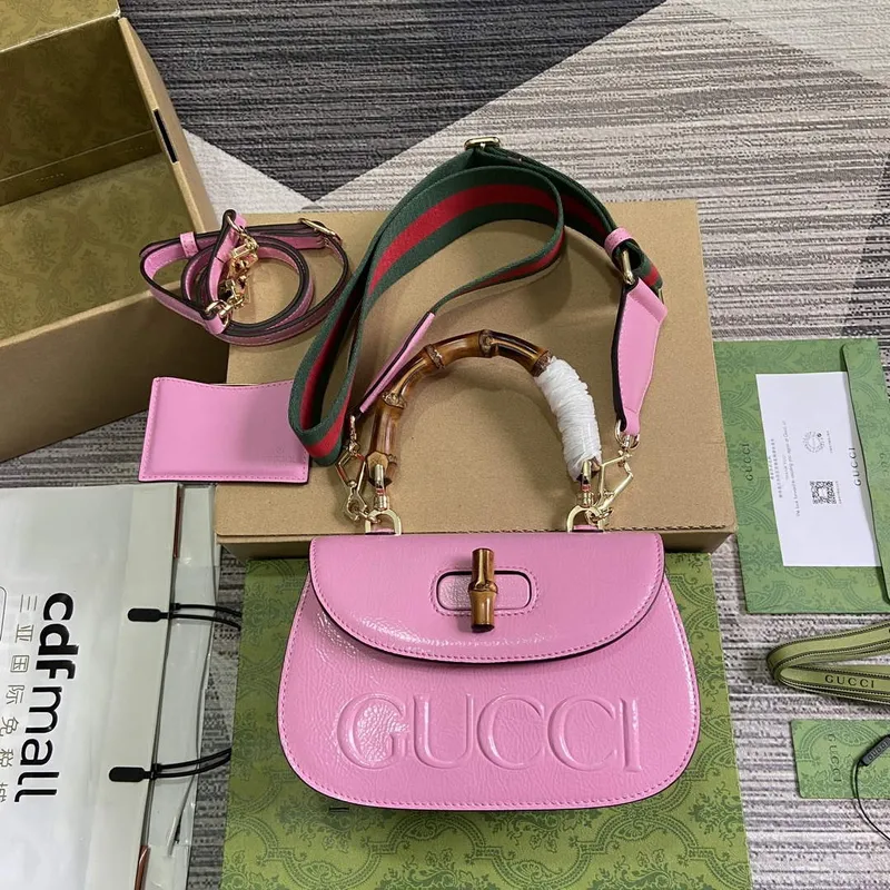 Gucci 675797 Gucci Bamboo 1947 Small Top Handle Bag Pink patent leather