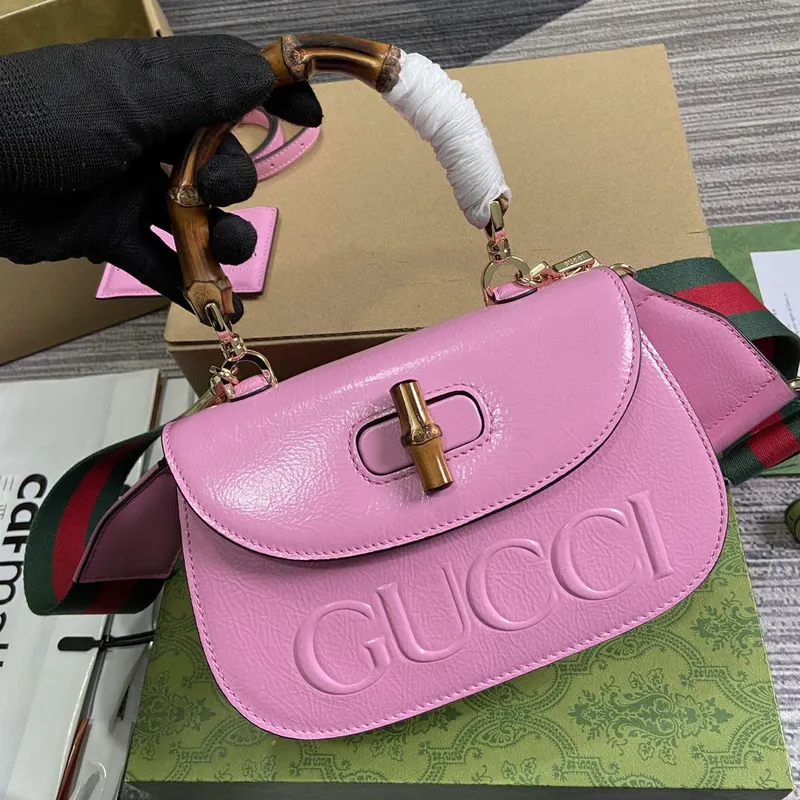 Gucci 675797 Gucci Bamboo 1947 Small Top Handle Bag Pink patent leather